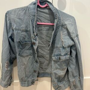 Trendy Light Blue Distressed Jacket
